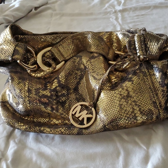 Michael Kors Gold Snakeskin Embossed Print Hobo - Picture 3 of 8